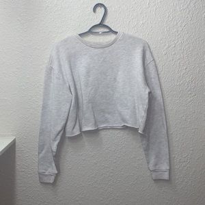 Womens Light Grey Topshop Cropped Raw-Hem Sweatshirt Size 4